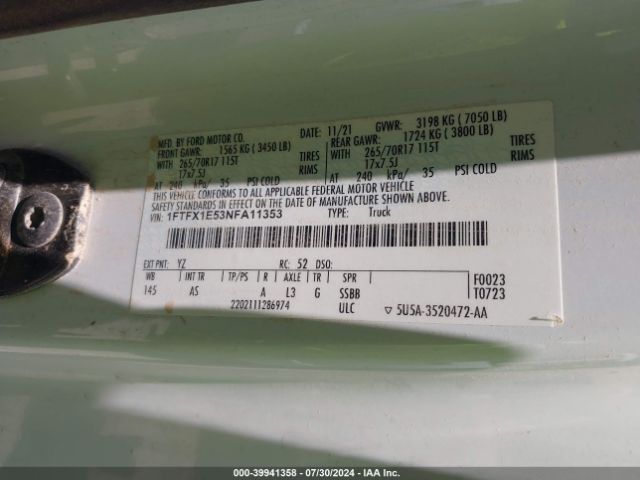 1FTFX1E53NFA11353 Ford F-150 Xl