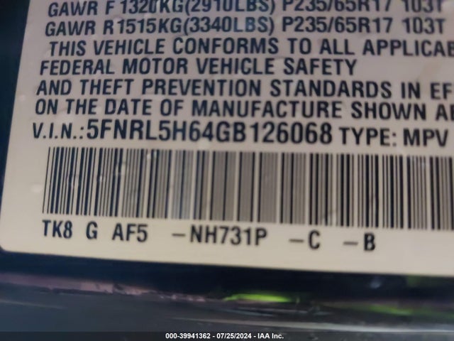 Honda Odyssey Ex-l 2016 5FNRL5H64GB126068 Image 9