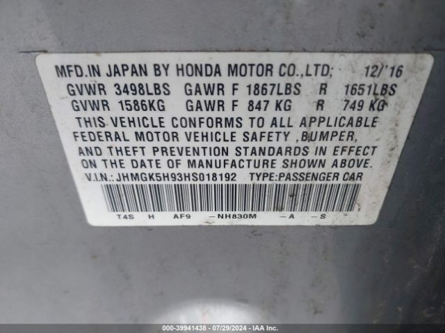 JHMGK5H93HS018192 Honda Fit Ex-l