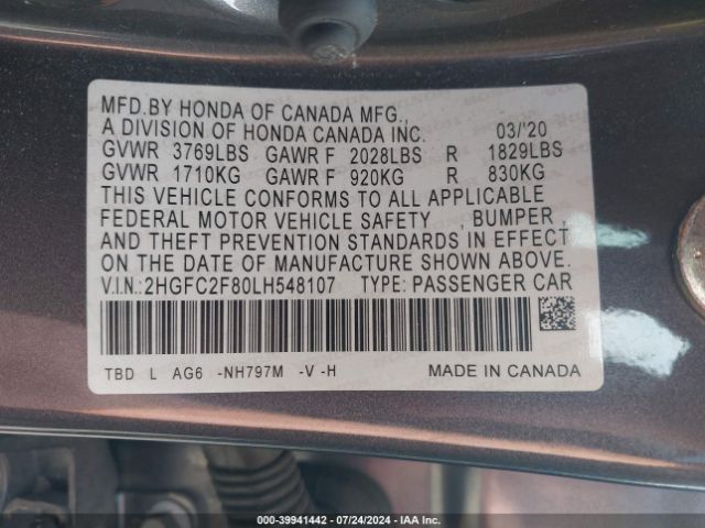 2HGFC2F80LH548107 Honda Civic Sport
