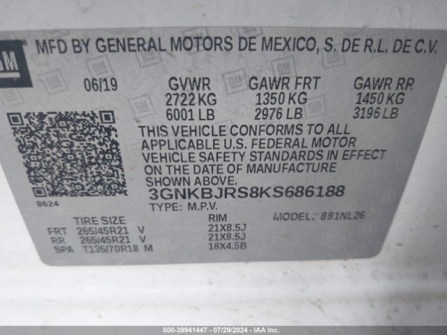 3GNKBJRS8KS686188 Chevrolet BLAZER RS