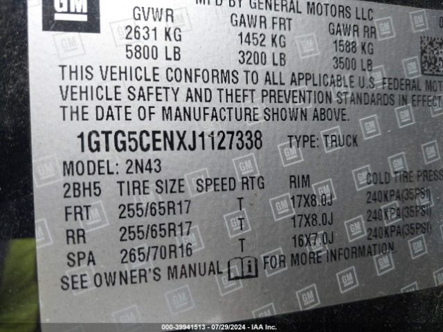 1GTG5CENXJ1127338 GMC CANYON SLE