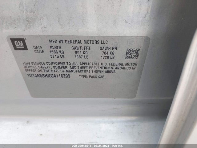 Chevrolet Sonic Ls Auto 2016 1G1JA5SHXG4116299 Image 9