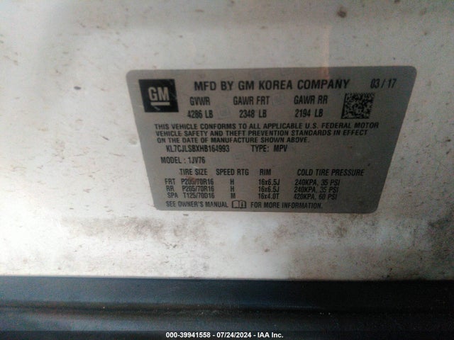 Chevrolet Trax Lt 2017 KL7CJLSBXHB164993 Image 9