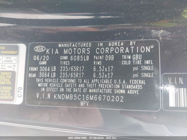KNDMB5C16M6670202 KIA SEDONA LX