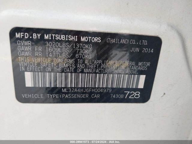 ML32A4HJ6FH004979 Mitsubishi Mirage Es/rf