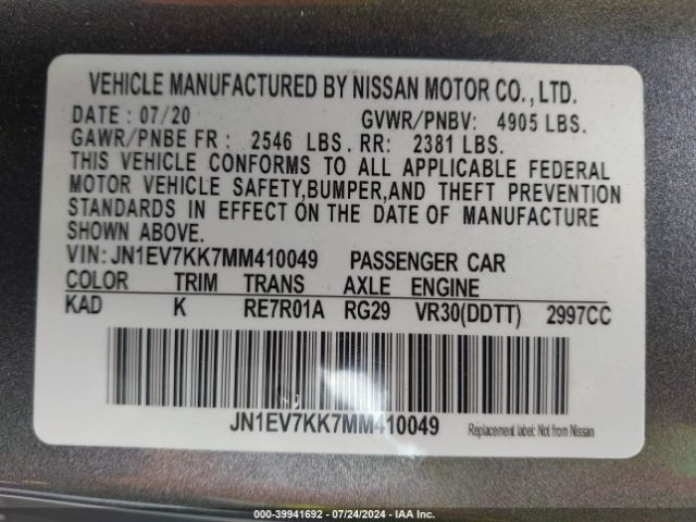 JN1EV7KK7MM410049 Infiniti Q60 Luxe