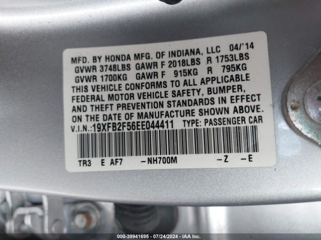 19XFB2F56EE044411 Honda Civic Lx