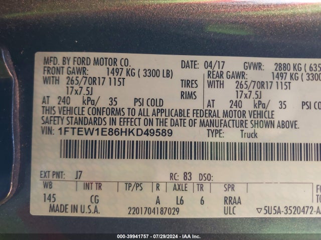 Ford F-150 Xl 2017 1FTEW1E86HKD49589 Image 9