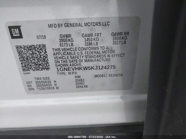 1GNEVHKW5KJ124275 Chevrolet Traverse 3lt