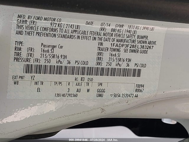 Ford FOCUS SE 2014 1FADP3F28EL383267 Image 9