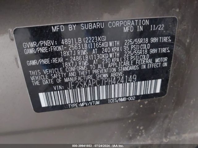 JF2SKAPC7PH424149 Subaru Forester Limited