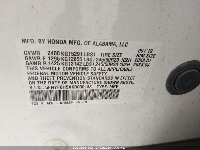 Honda Passport Ex-l 2019 5FNYF8H5XKB030188 Image 9
