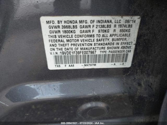 19VDE1F39FE007967 Acura Ilx 2.0l