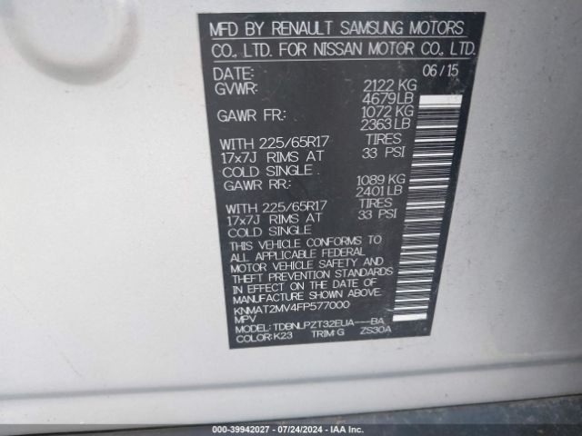 KNMAT2MV4FP577000 Nissan ROGUE S