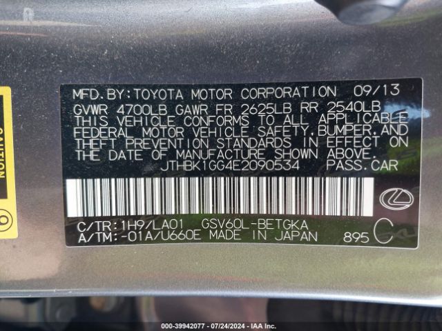 JTHBK1GG4E2090534 Lexus ES 350