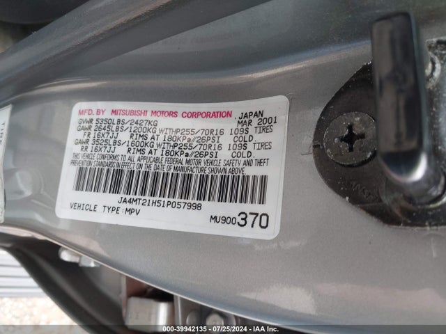 2001 MITSUBISHI MONTERO SPORT JA4MT21H51P057998 Photo 8