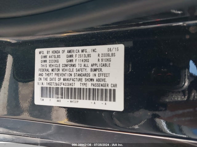 Honda Accord Ex-l V-6 2015 1HGCT2B88FA009407 Image 9