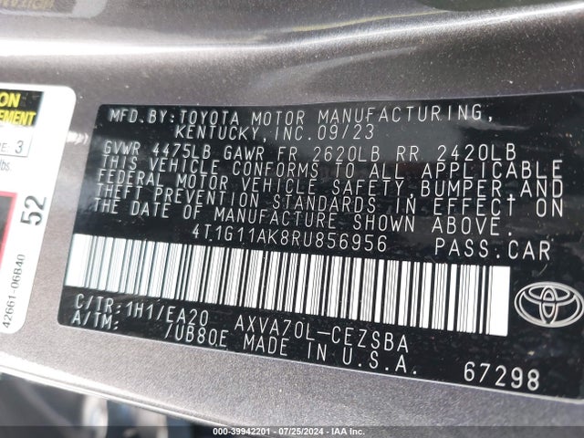 Toyota CAMRY SE 2024 4T1G11AK8RU856956 Image 9
