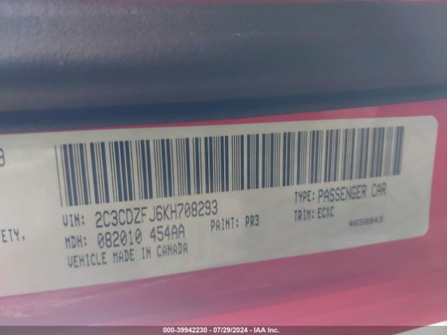 2C3CDZFJ6KH708293 Dodge Challenger R/t Scat Pack