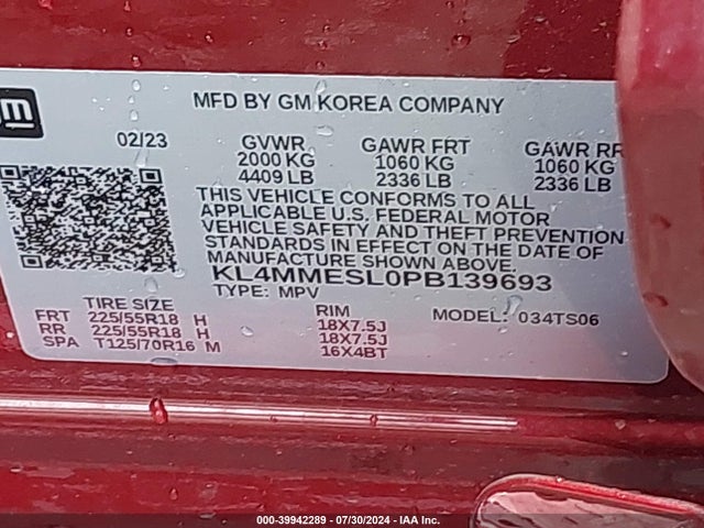 KL4MMESL0PB139693 Buick Encore Gx Select Awd