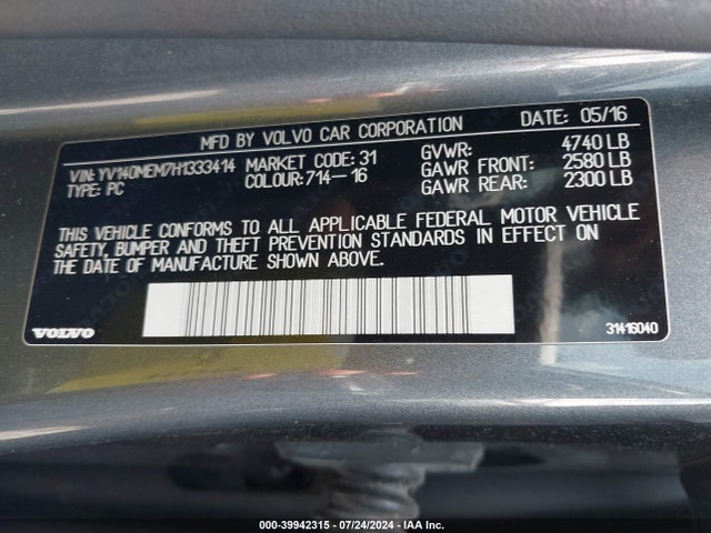 Volvo V60 T5 Platinum 2017 YV140MEM7H1333414 Image 9