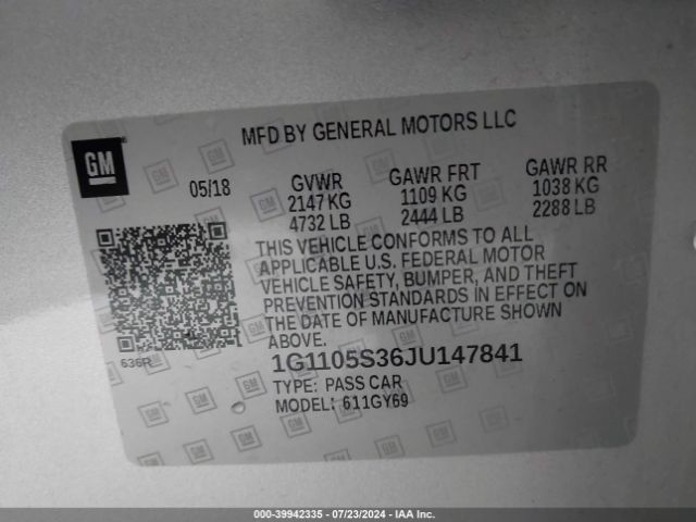 1G1105S36JU147841 Chevrolet IMPALA 1LT