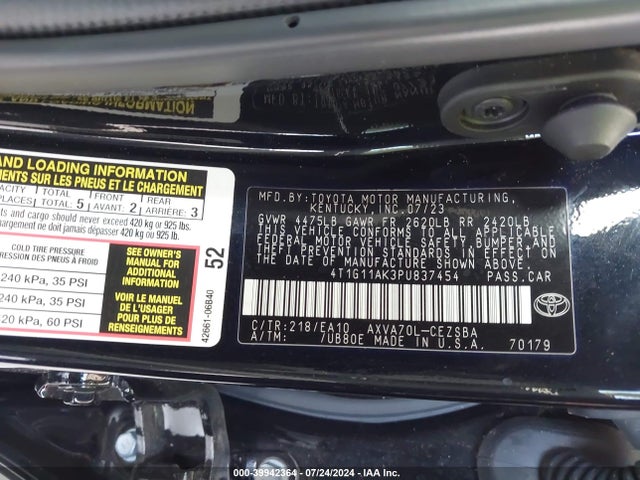 Toyota CAMRY SE 2023 4T1G11AK3PU837454 Image 9