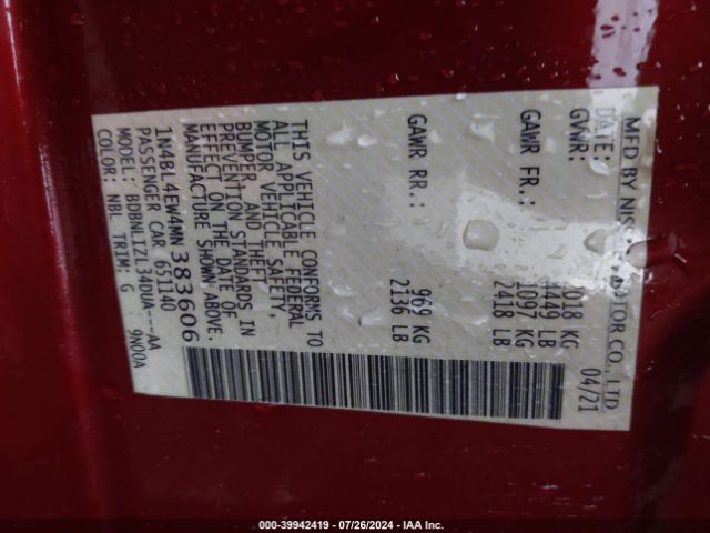 1N4BL4EW4MN383606 Nissan Altima Sl Intelligent Awd
