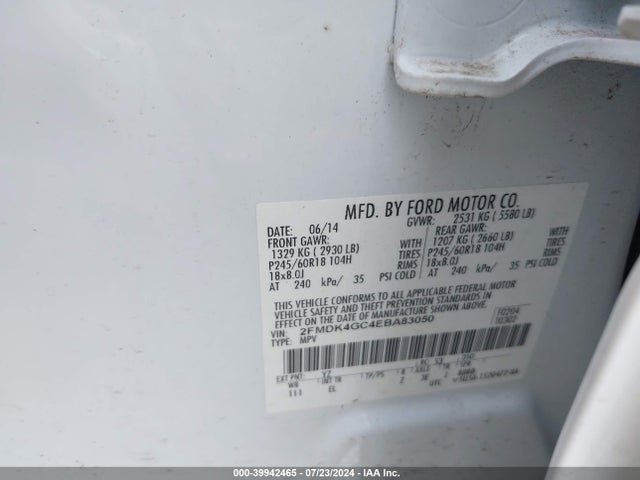 Ford EDGE SE 2014 2FMDK4GC4EBA83050 Image 9
