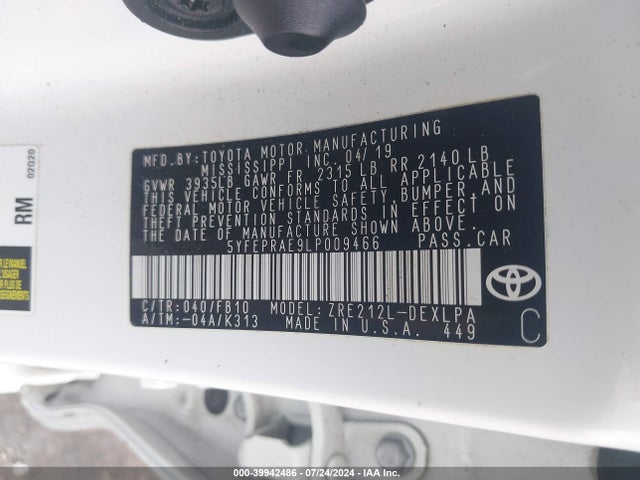 Toyota COROLLA LE 2020 5YFEPRAE9LP009466 Image 9