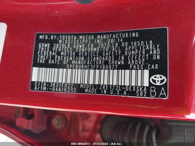 Toyota Corolla S Plus 2015 5YFBURHE3FP180977 Image 9