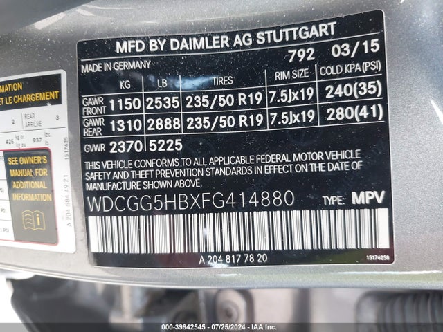 WDCGG5HBXFG414880 Mercedes-Benz GLK 350