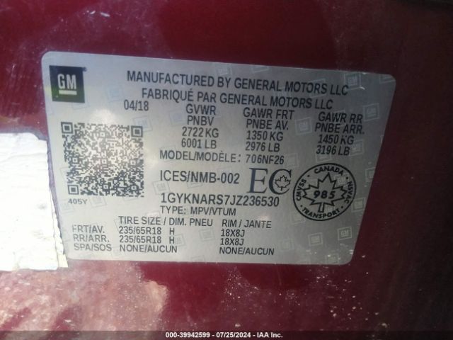 1GYKNARS7JZ236530 Cadillac Xt5 Standard