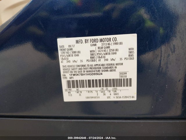 Ford Explorer 2017 1FM5K7BH1HGD95624 Image 9