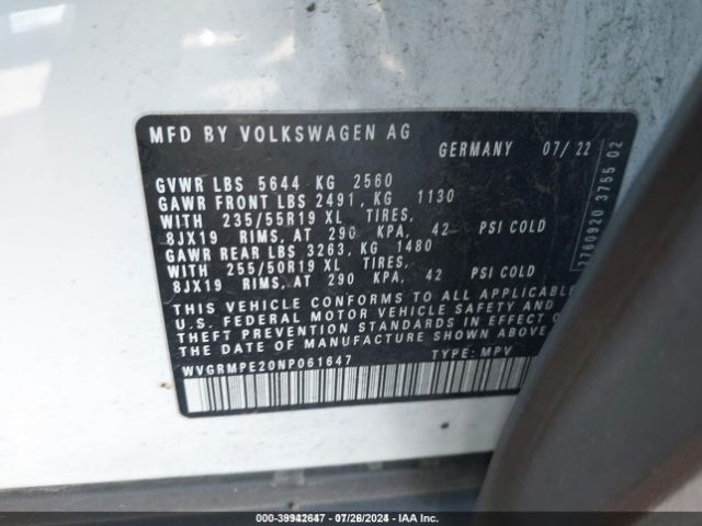 WVGRMPE20NP061647 Volkswagen ID.4 PRO