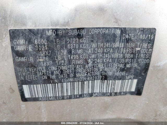 4S4WMAFD3L3429372 Subaru Ascent Premium