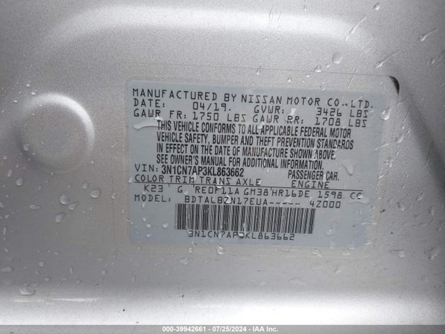 Nissan Versa 1.6 Sv 2019 3N1CN7AP3KL863662 Image 9