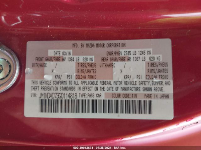 JM1NDAD73G0114818 Mazda Mx-5 Miata Grand Touring