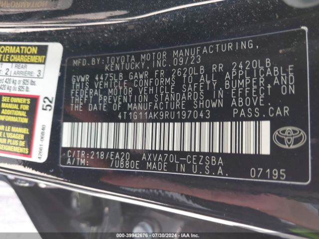 4T1G11AK9RU197043 Toyota Camry Se/se Nightshade