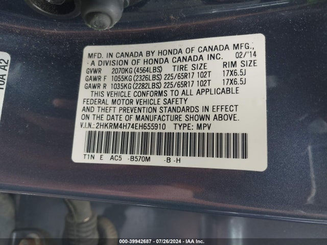 Honda Cr-v Ex-l 2014 2HKRM4H74EH655910 Image 9