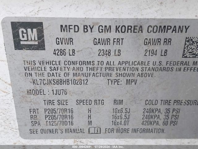 KL7CJKSB8HB102812 Chevrolet TRAX LS
