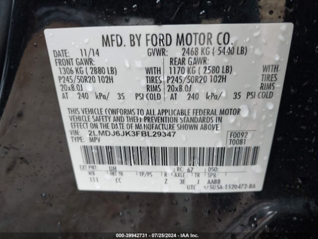 2LMDJ6JK3FBL29347 Lincoln MKX