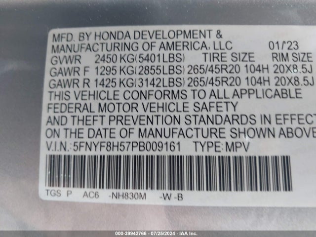 Honda Passport Awd Ex-l 2023 5FNYF8H57PB009161 Image 9