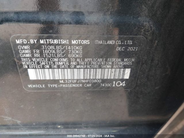 ML32FUFJ7NHF03800 Mitsubishi Mirage G4 Black Edition/es/le