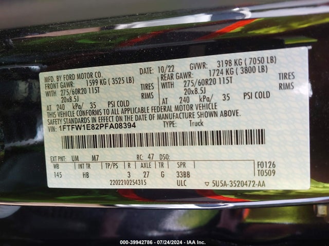 Ford F-150 Lariat 2023 1FTFW1E82PFA08394 Image 9