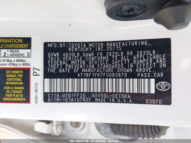 Toyota CAMRY SE 2015 4T1BF1FK7FU083879 Image 9