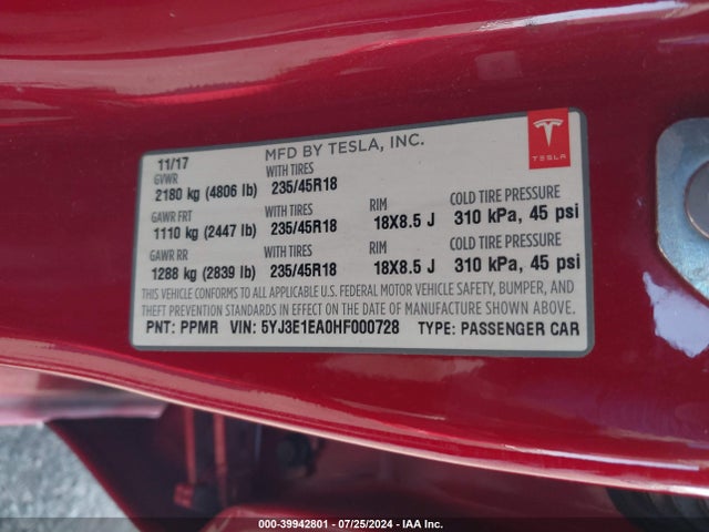 2017 TESLA MODEL 3 5YJ3E1EA0HF000728 Photo 8