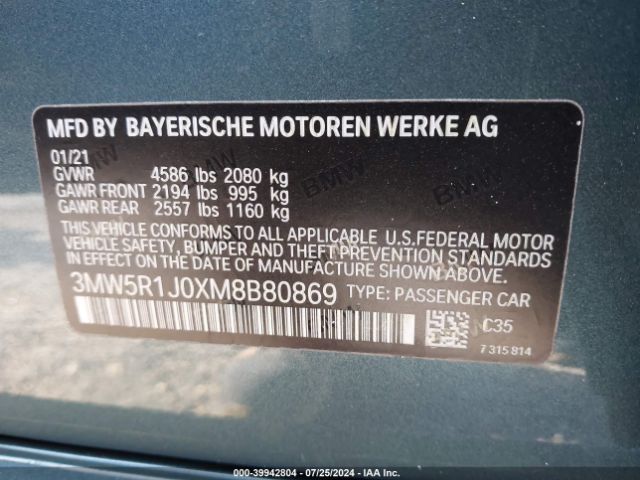 3MW5R1J0XM8B80869 BMW 330I