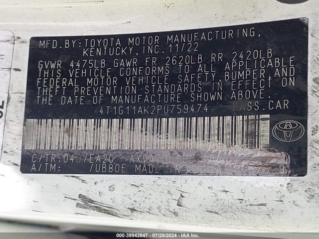 Toyota CAMRY SE 2023 4T1G11AK2PU759474 Image 9